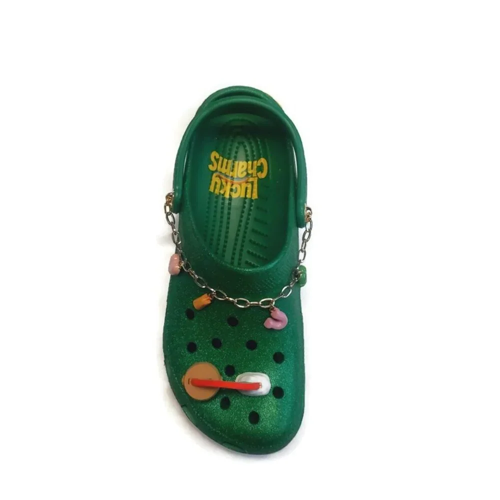 CROCS Mens Size 11 Womens 13 Lucky Charms Classic Slip On Clogs Glitter Green